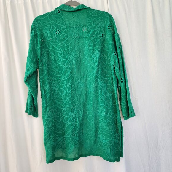 Anthropologie Akemi + Kin Kelly Green Eyelet Embroidered Tunic Top Blouse Boho - Picture 9 of 13
